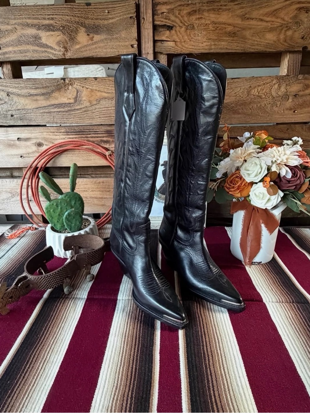 Wonderwest Classic Black Leather Knee-High Women's Boots